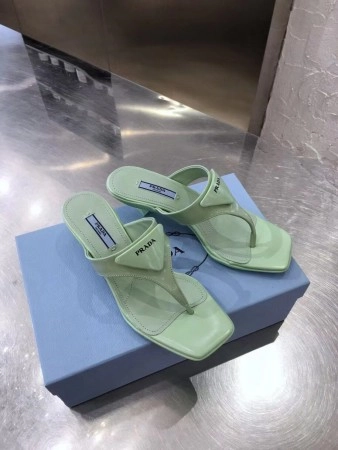 PRADA HEELED THONG SANDALS IN AQUA BRUSHED LEATHER - PSD051