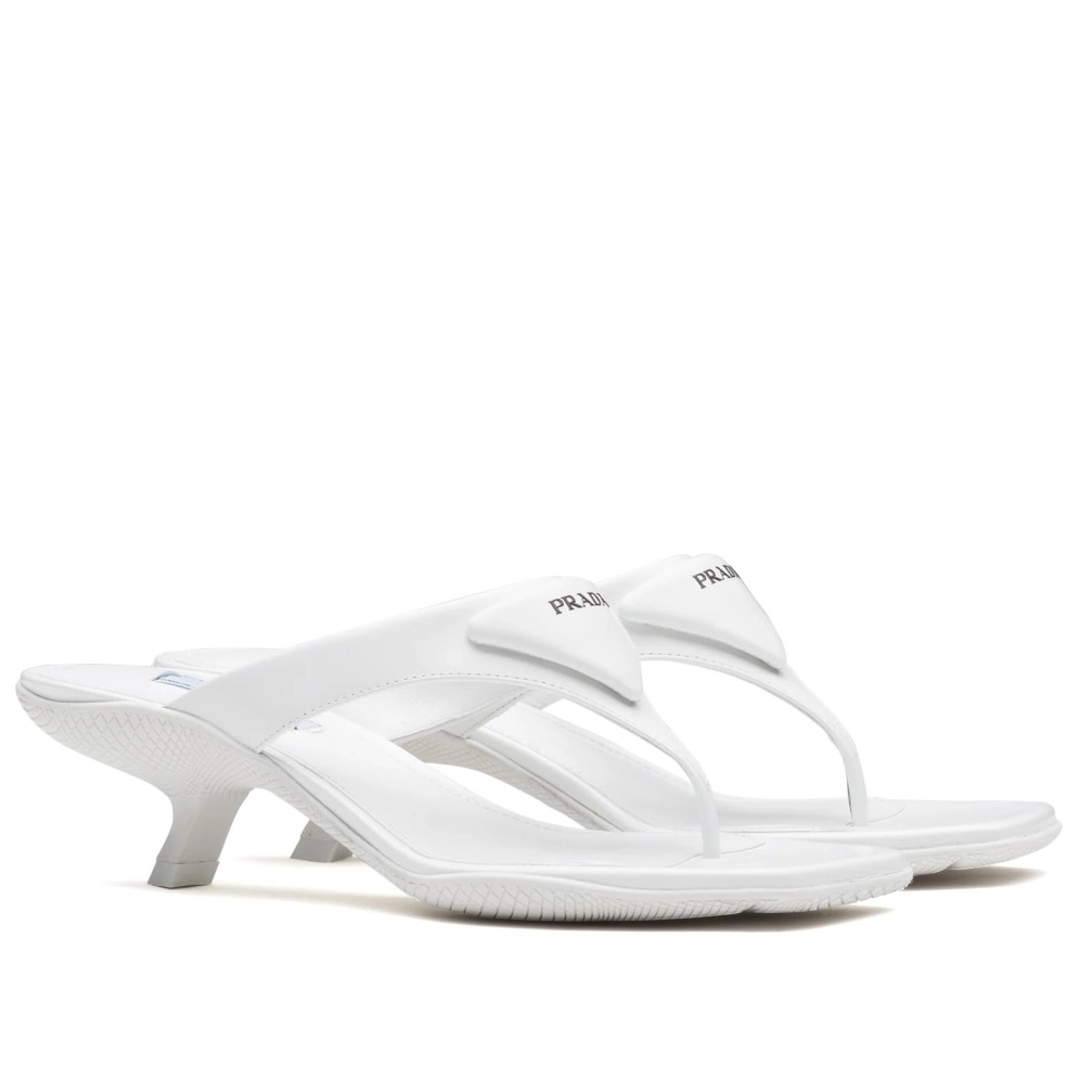 PRADA HEELED THONG SANDALS IN WHITE BRUSHED LEATHER - PSD053