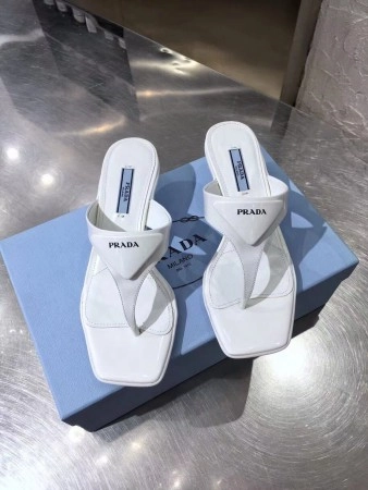 PRADA HEELED THONG SANDALS IN WHITE BRUSHED LEATHER - PSD053