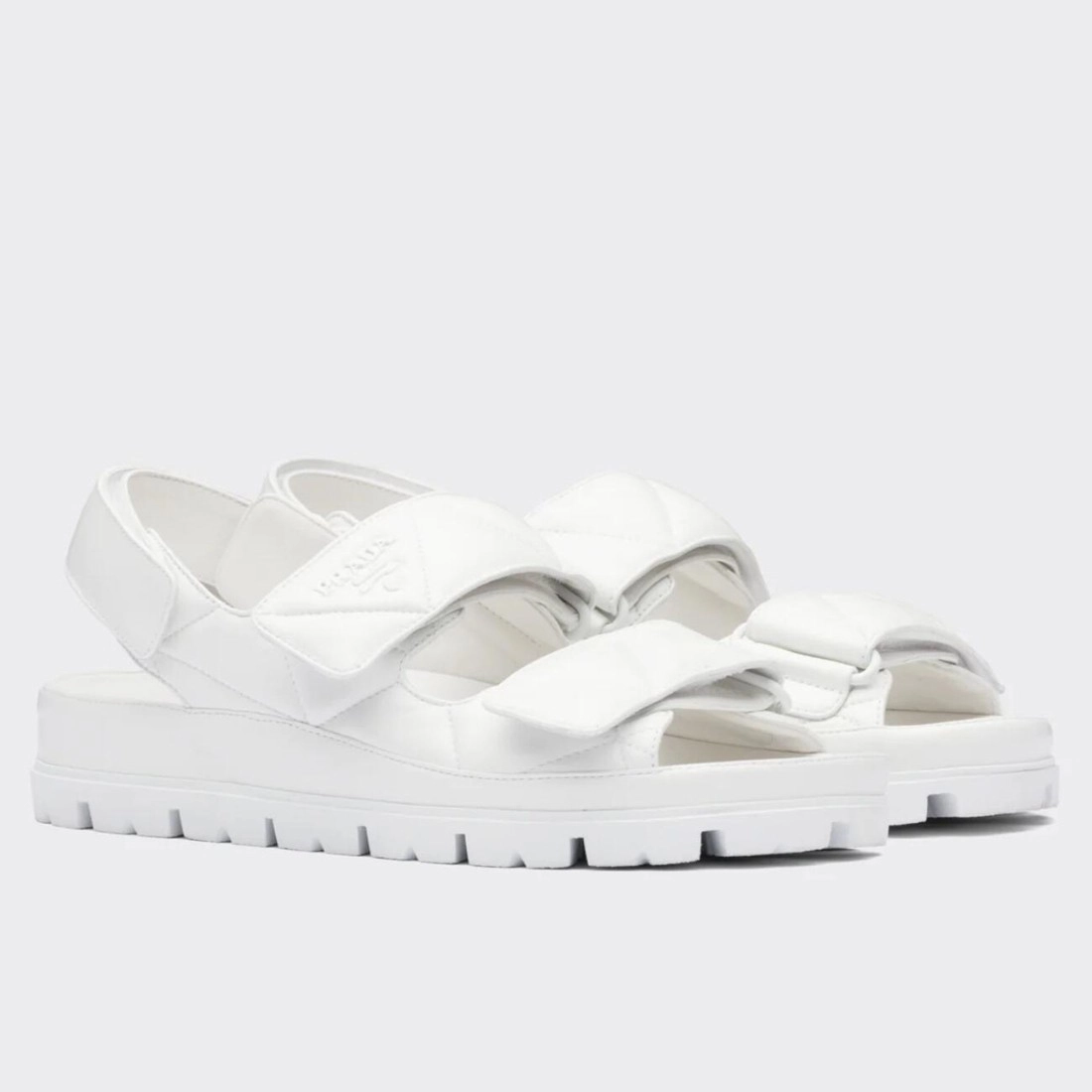 PRADA PADDED SANDALS IN WHITE NAPPA LEATHER - PSD040