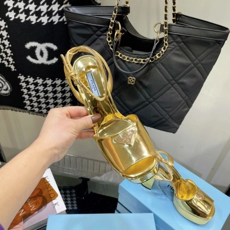 PRADA PLATFORM SANDALS 135MM IN GOLD METALLIC LEATHER - PSD057