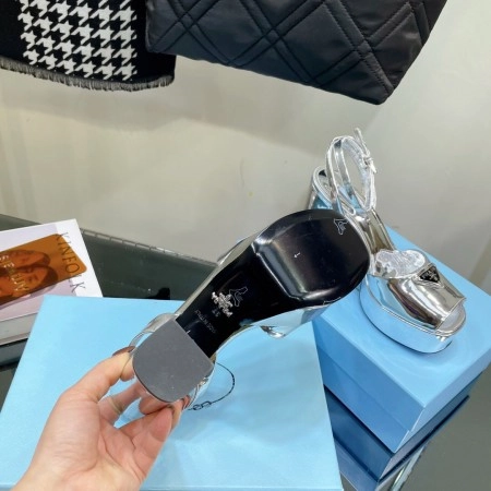 PRADA PLATFORM SANDALS 135MM IN SILVER METALLIC LEATHER - PSD056