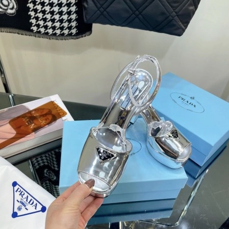 PRADA PLATFORM SANDALS 135MM IN SILVER METALLIC LEATHER - PSD056