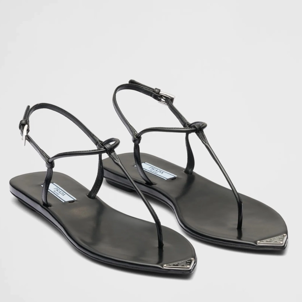 PRADA THONG SANDALS IN BLACK BRUSHED LEATHER - PSD047