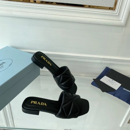 PRADA WOMEN'S SLIDES SANDALS IN BLACK NAPPA LEATHER - PSD061