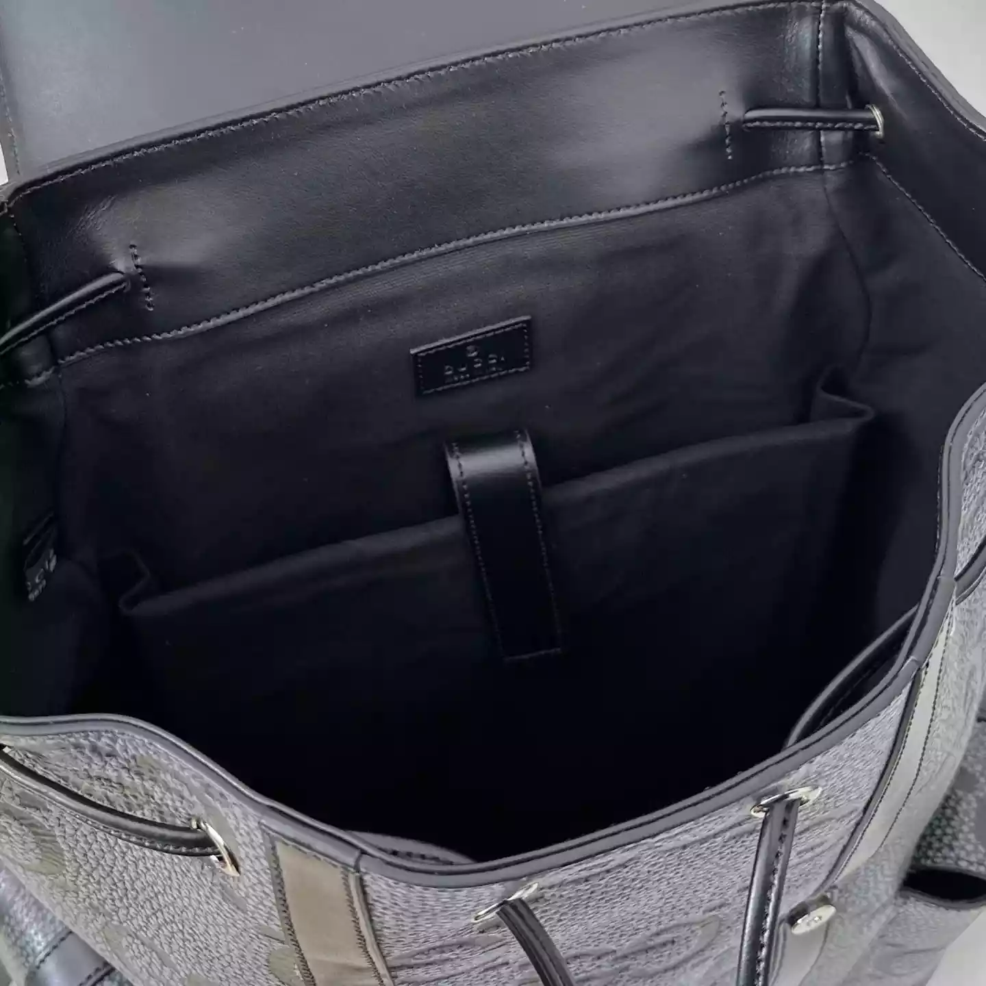 GG jumbo large backpack in grey and black GG leather