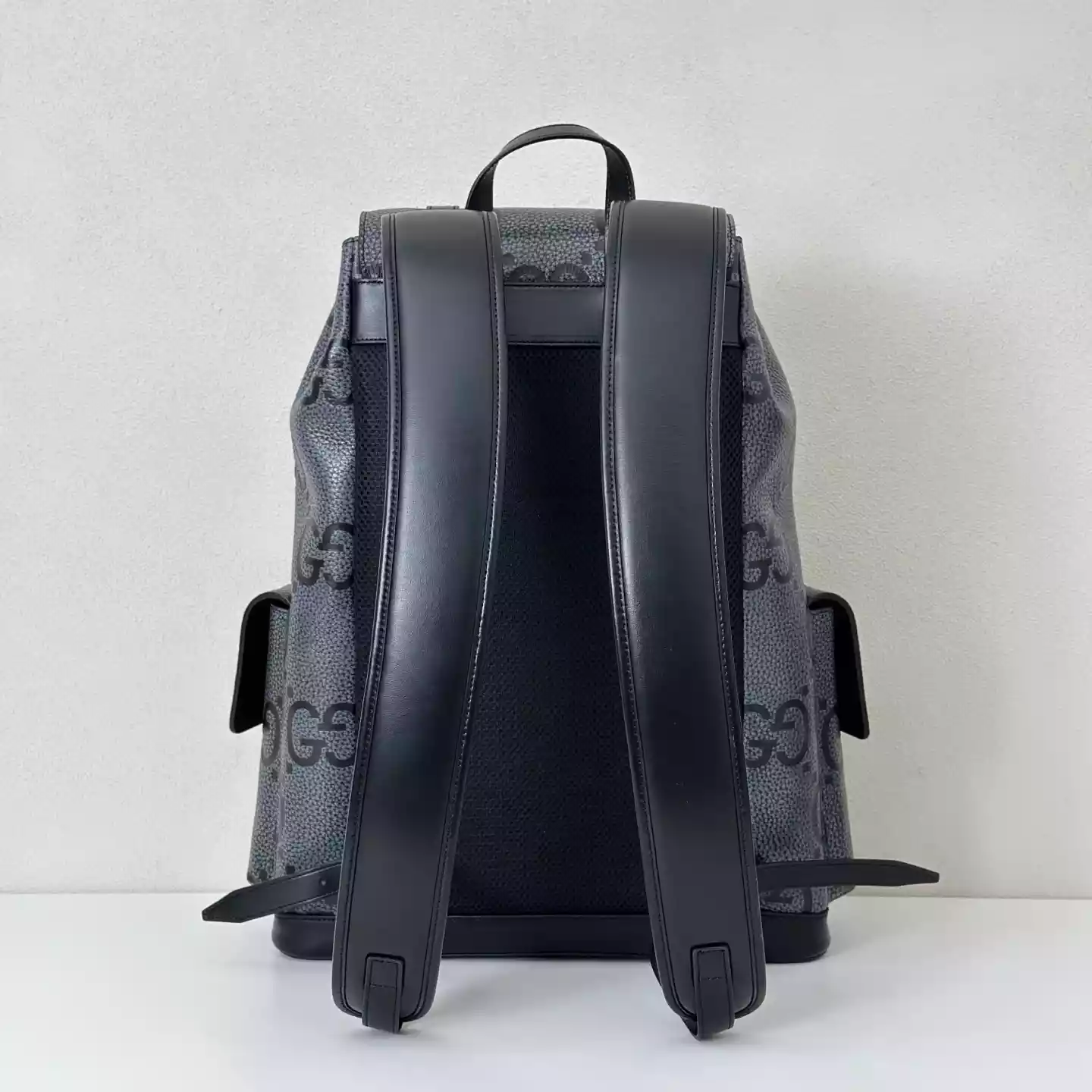 GG jumbo large backpack in grey and black GG leather