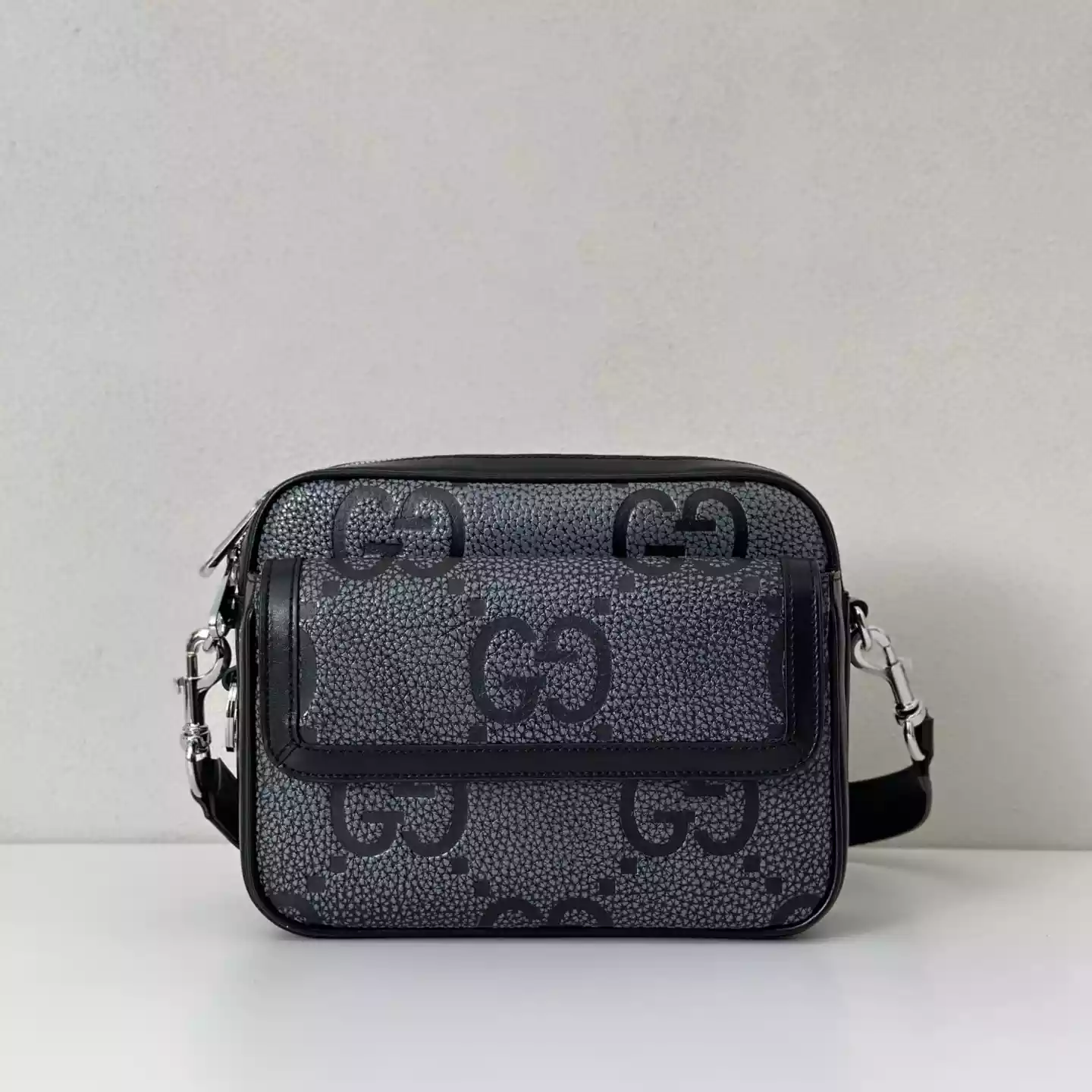GG jumbo small crossbody bag in grey and black GG leather - BG077 GG jumbo small crossbody bag in grey and black GG leather