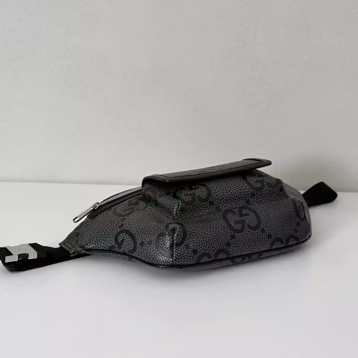 GG jumbo large belt bag in grey and black GG leather - BG078 GG jumbo large belt bag in grey and black GG leather