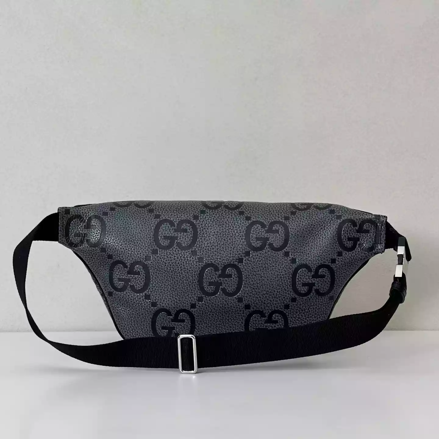 GG jumbo large belt bag in grey and black GG leather - BG078 GG jumbo large belt bag in grey and black GG leather