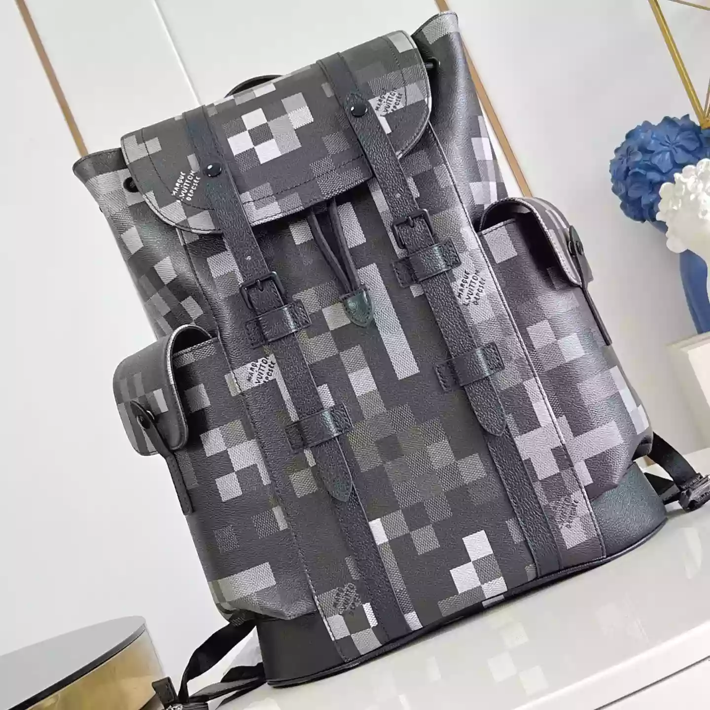 CHRISTOPHER MM BACKPACK BLACK DAMOFLAGE BLACK CANVAS M14952 - LW334 DISCOVERY BACKPACK PM SKY BLUE MONOGRAM CANVAS