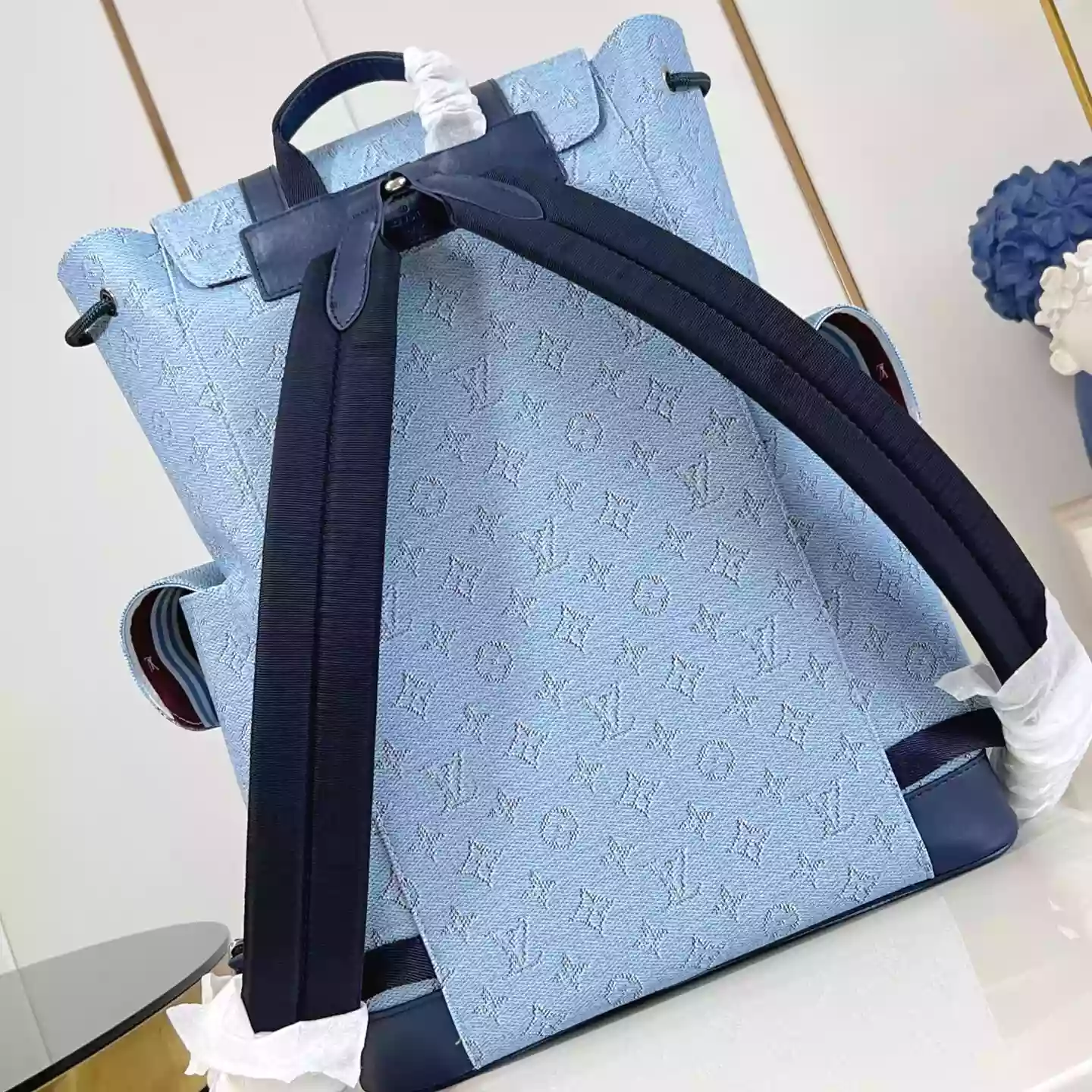 CHRISTOPHER MM BACKPACK BLUE MONOGRAM HERITAGE CANVAS M14676 - LW335 DISCOVERY BACKPACK PM SKY BLUE MONOGRAM CANVAS