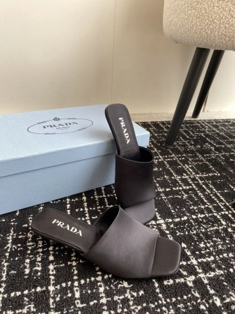PRADA HEELED SLIDES 35MM IN BLACK SATIN - PSD066