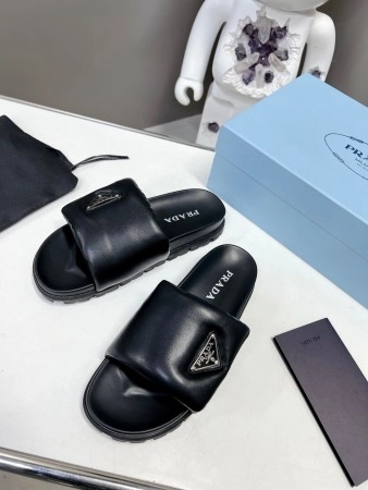 PRADA SLIDES IN BLACK SOFT PADDED NAPPA LEATHER - PSD079