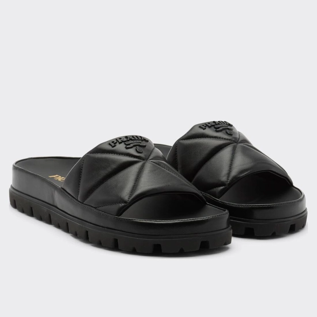 PRADA WOMEN'S SLIDES IN BLACK QUILTED NAPPA LEATHER - PSD083