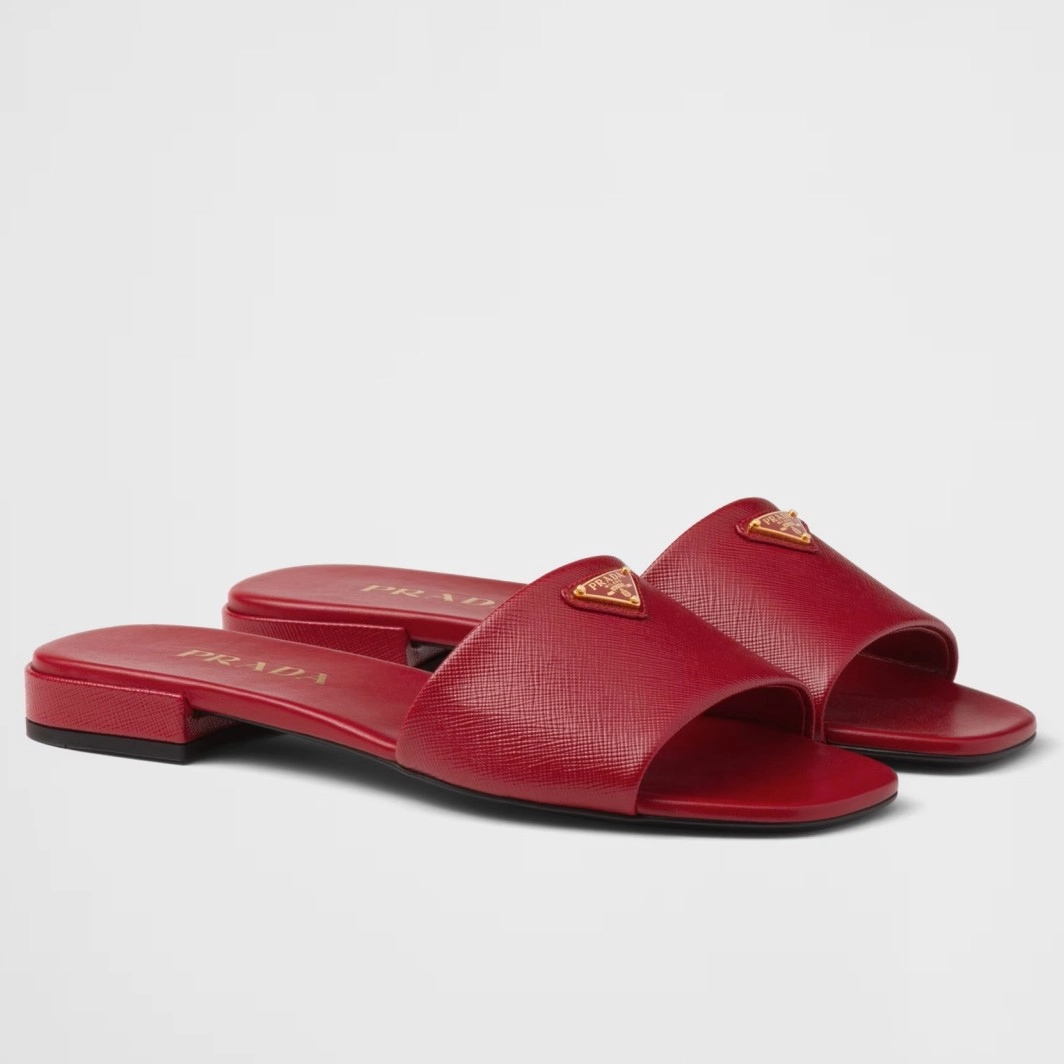 PRADA WOMEN'S SLIDES IN RED SAFFIANO LEATHER - PSD064