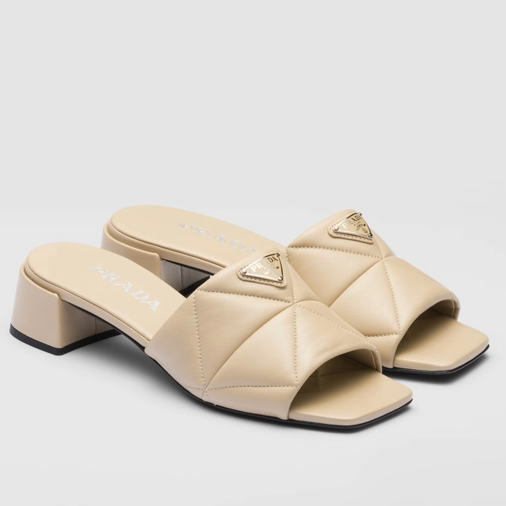 PRADA WOMEN'S SLIDES SANDALS 35MM IN BEIGE NAPPA LEATHER - PSD072