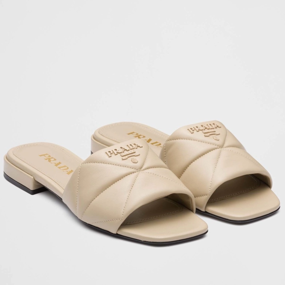 PRADA WOMEN'S SLIDES SANDALS IN BEIGE NAPPA LEATHER - PSD076