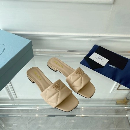 PRADA WOMEN'S SLIDES SANDALS IN BEIGE NAPPA LEATHER - PSD076