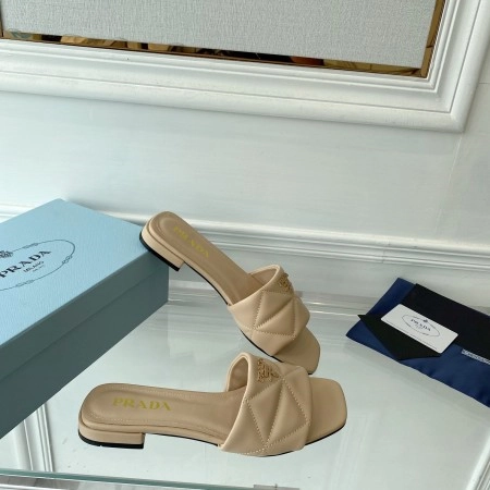 PRADA WOMEN'S SLIDES SANDALS IN BEIGE NAPPA LEATHER - PSD076