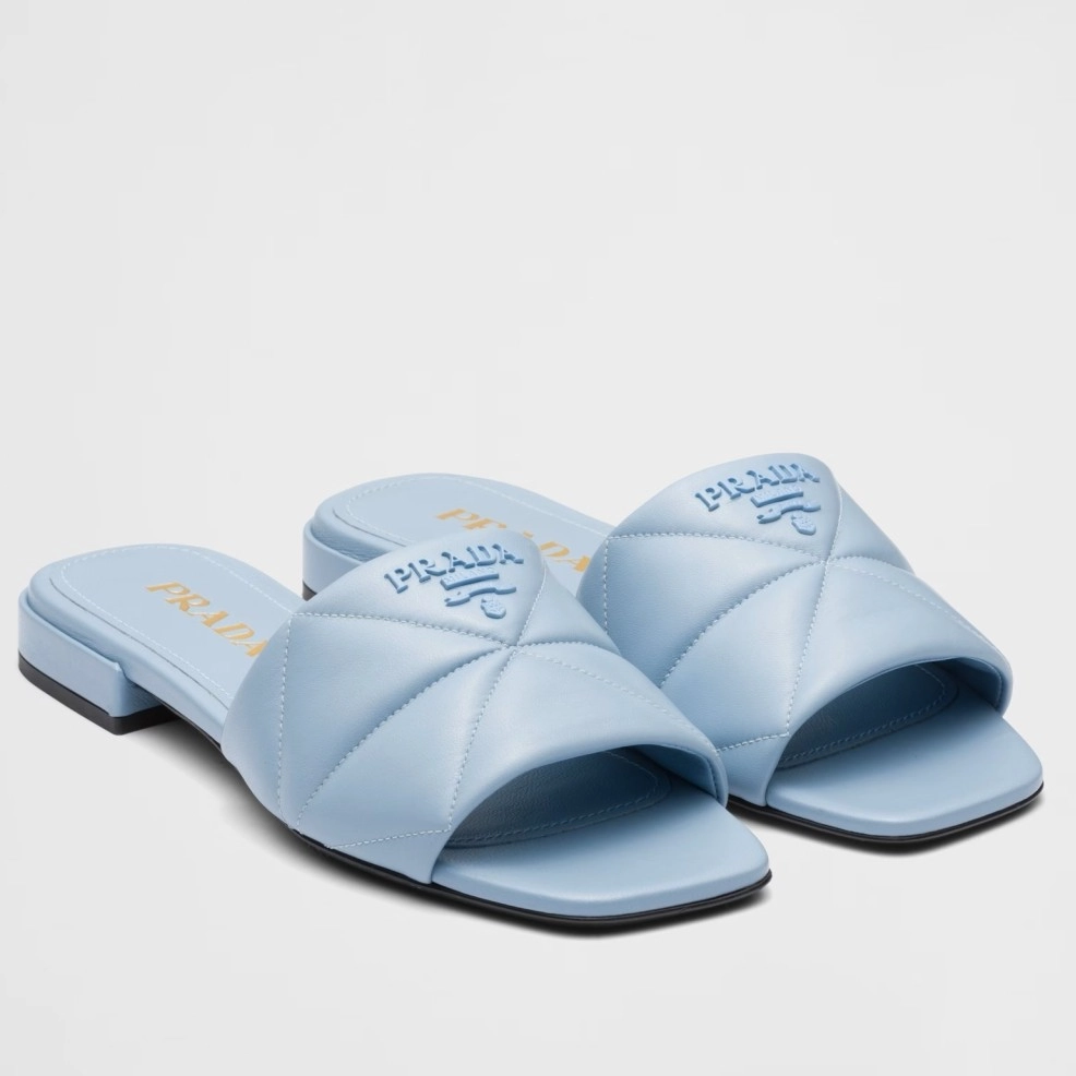 PRADA WOMEN'S SLIDES SANDALS IN LIGHT BLUE NAPPA LEATHER - PSD075