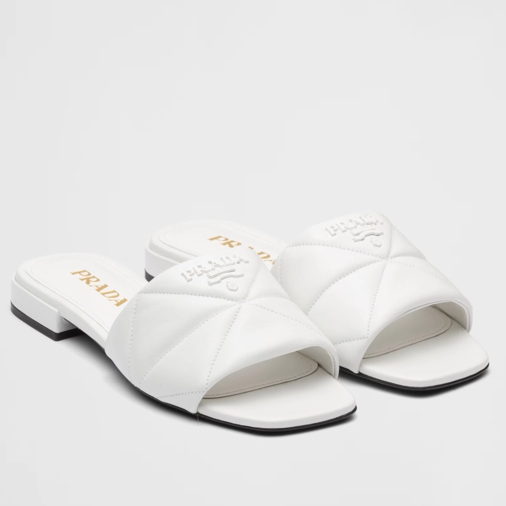 PRADA WOMEN'S SLIDES SANDALS IN WHITE NAPPA LEATHER - PSD077