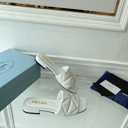 PRADA WOMEN'S SLIDES SANDALS IN WHITE NAPPA LEATHER - PSD077