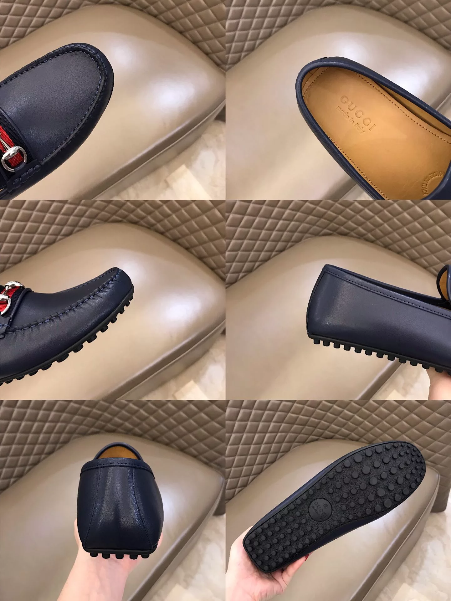 LEATHER DRIVER WITH WEB NAVY - GL118