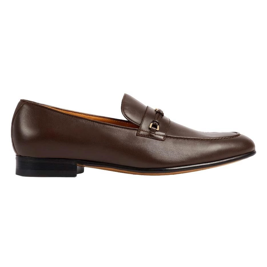 LEATHER LOAFERS WITH INTERLOCKING G IN BROWN - GL112