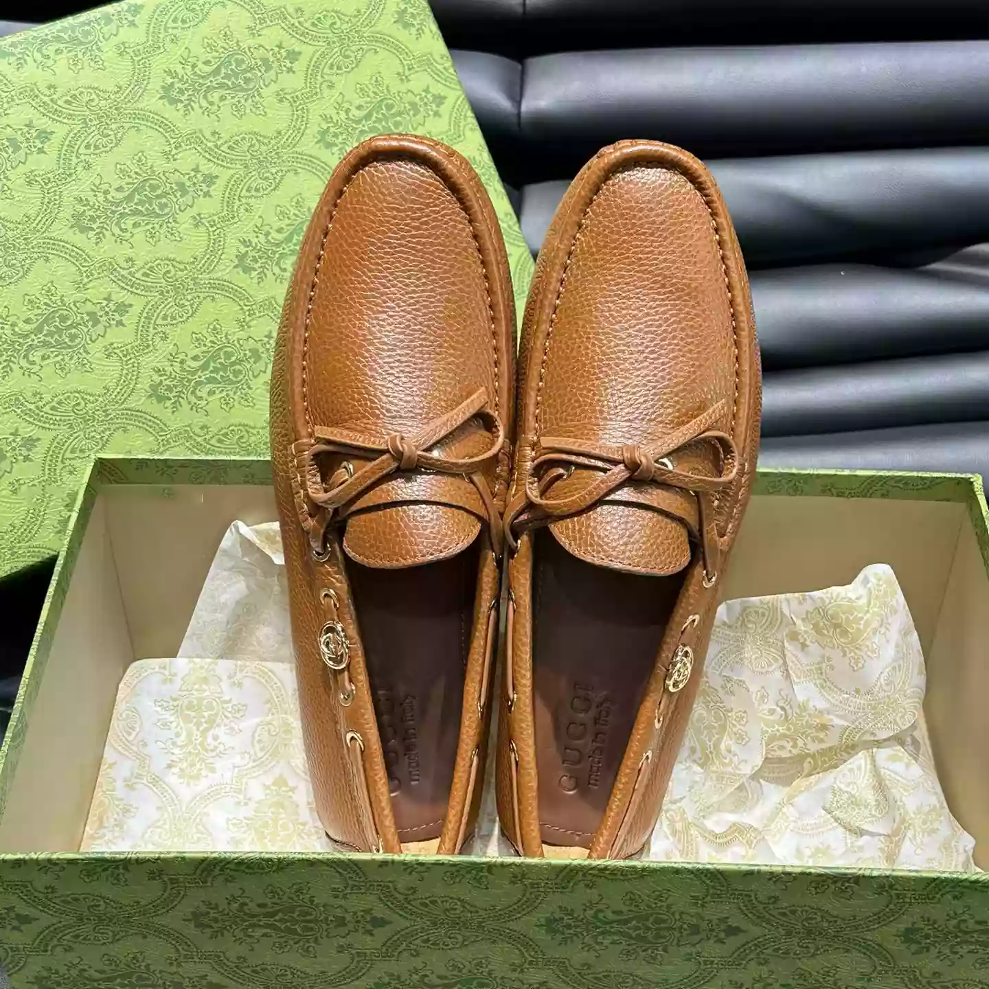 MEN'S DRIVER WITH INTERLOCKING G IN BROWN - GL103