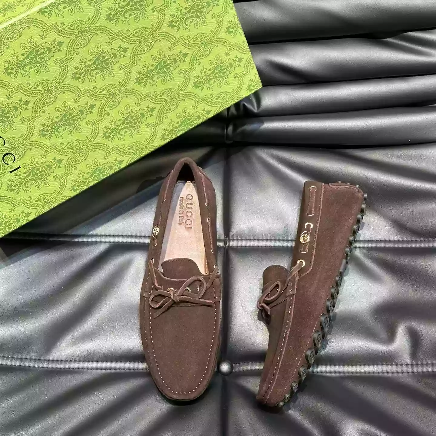 MEN'S DRIVER WITH INTERLOCKING G IN DARK BROWN - GL099