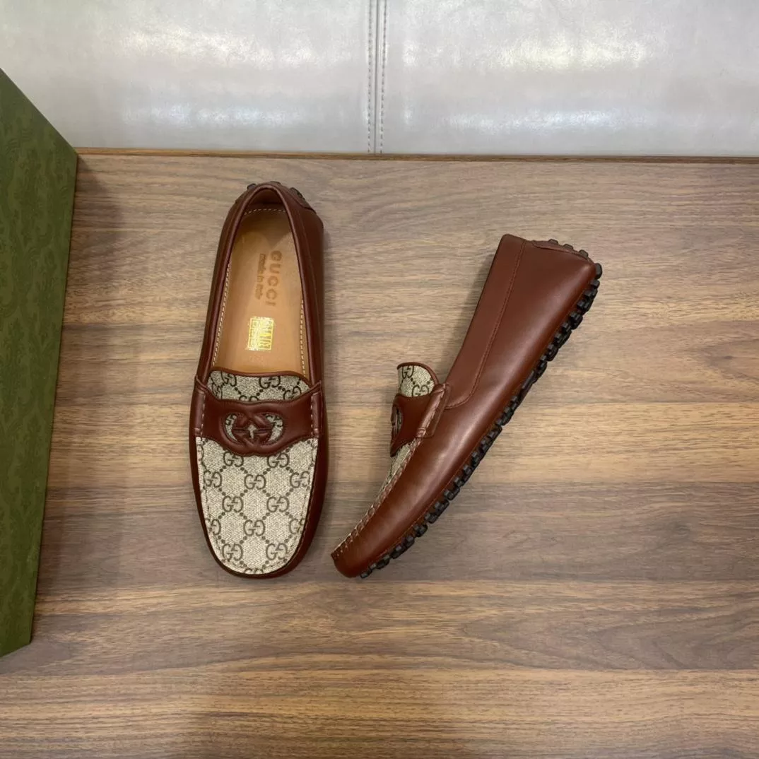 MEN'S INTERLOCKING G DRIVER BROWN LEATHER - GL105