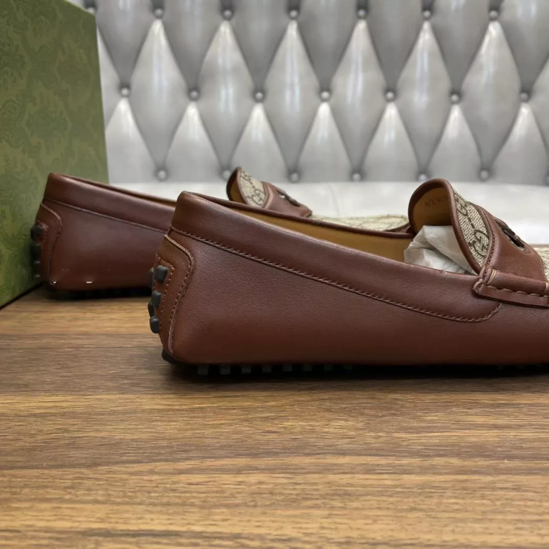 MEN'S INTERLOCKING G DRIVER BROWN LEATHER - GL105