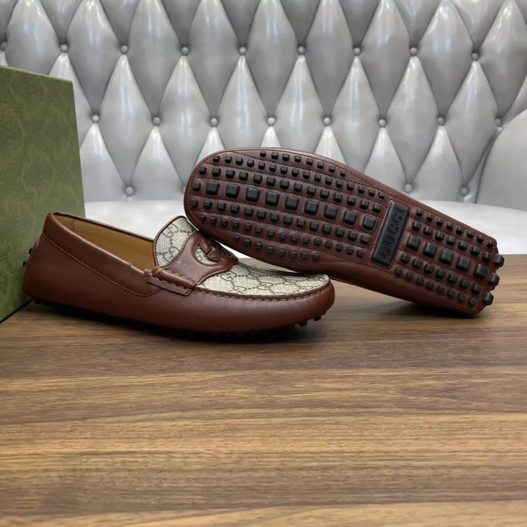 MEN'S INTERLOCKING G DRIVER BROWN LEATHER - GL105