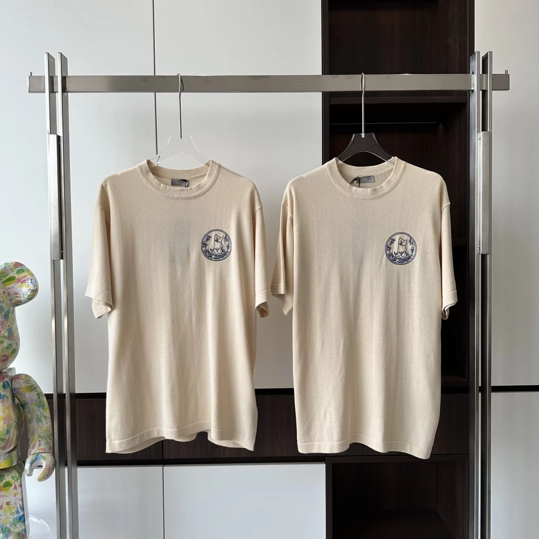 CD AND HYLTON NEL KNIT T-SHIRT, OVERSIZED FIT BEIGE COTTON AND SILK JERSEY - DOT047