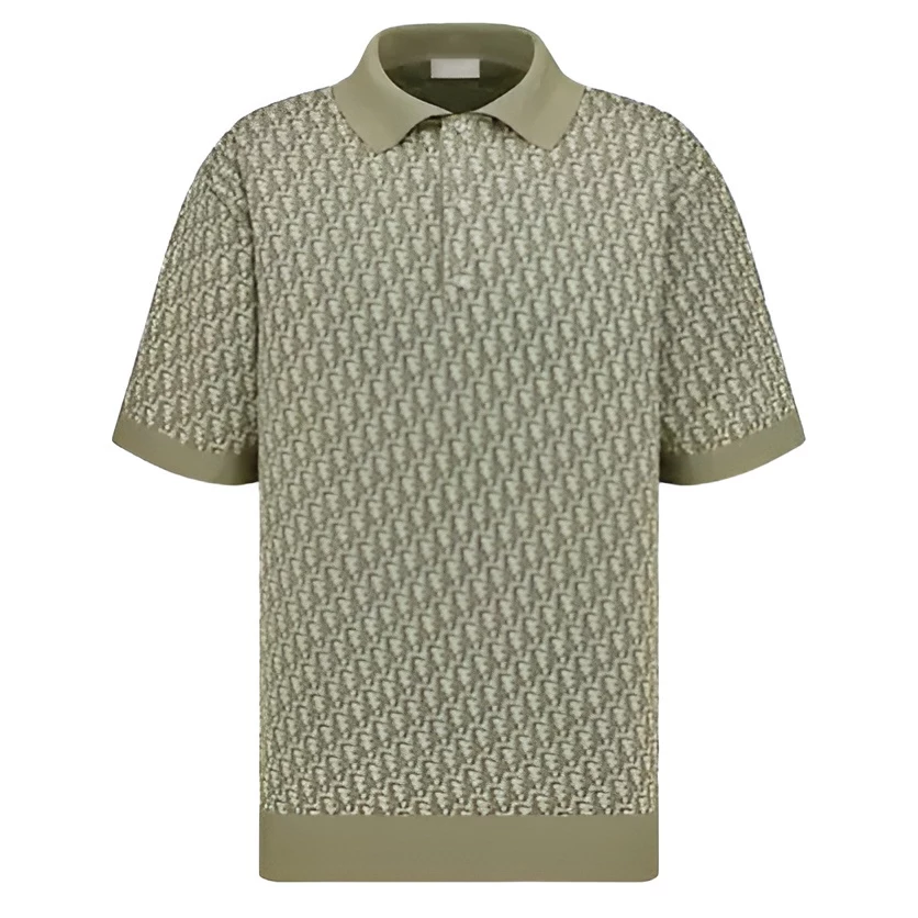 DI0R OBLIQUE POLO SHIRT KHAKI COTTON JACQUARD - DOT059