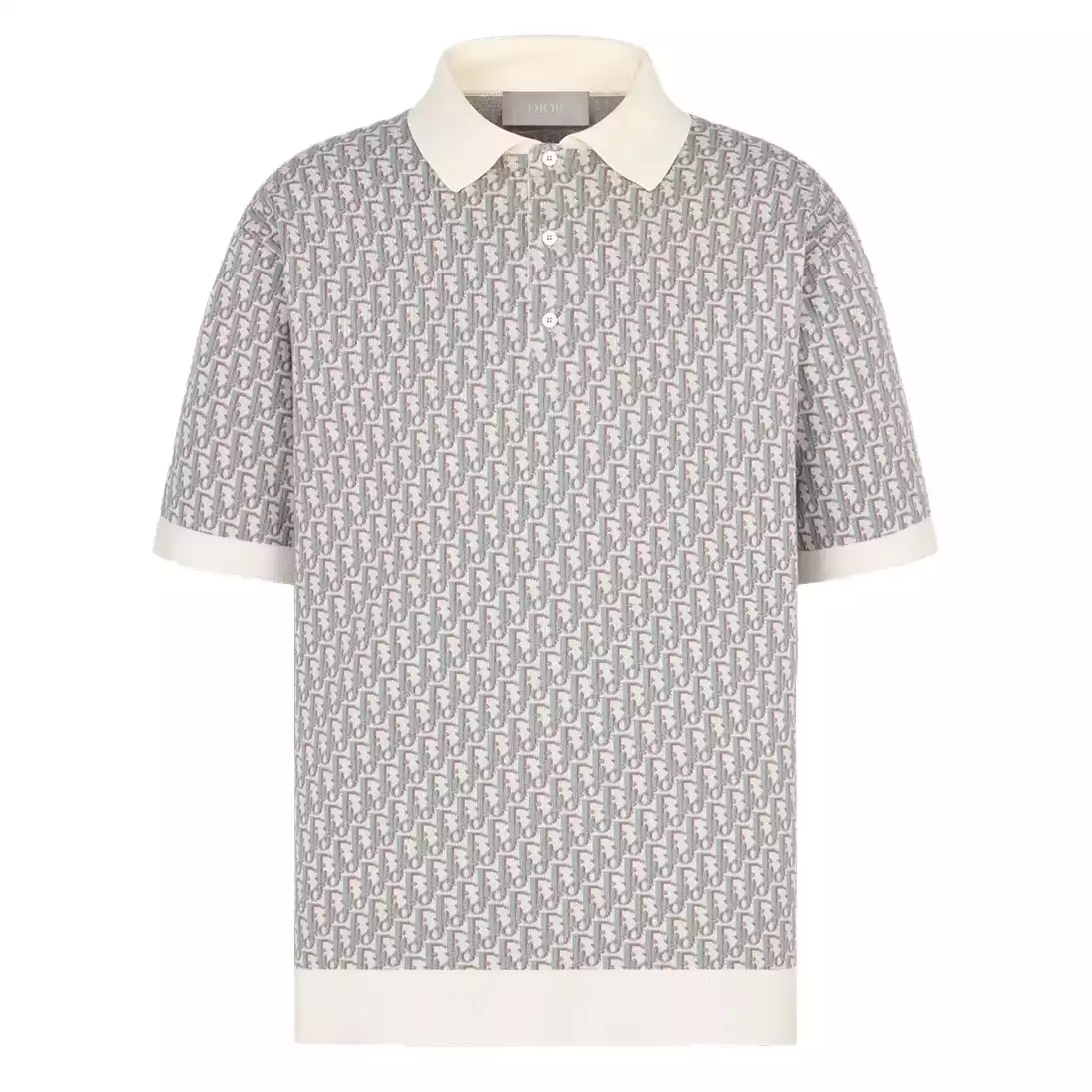DI0R OBLIQUE POLO SHIRT WHITE, BLUE AND BROWN COTTON JACQUARD - DOT060