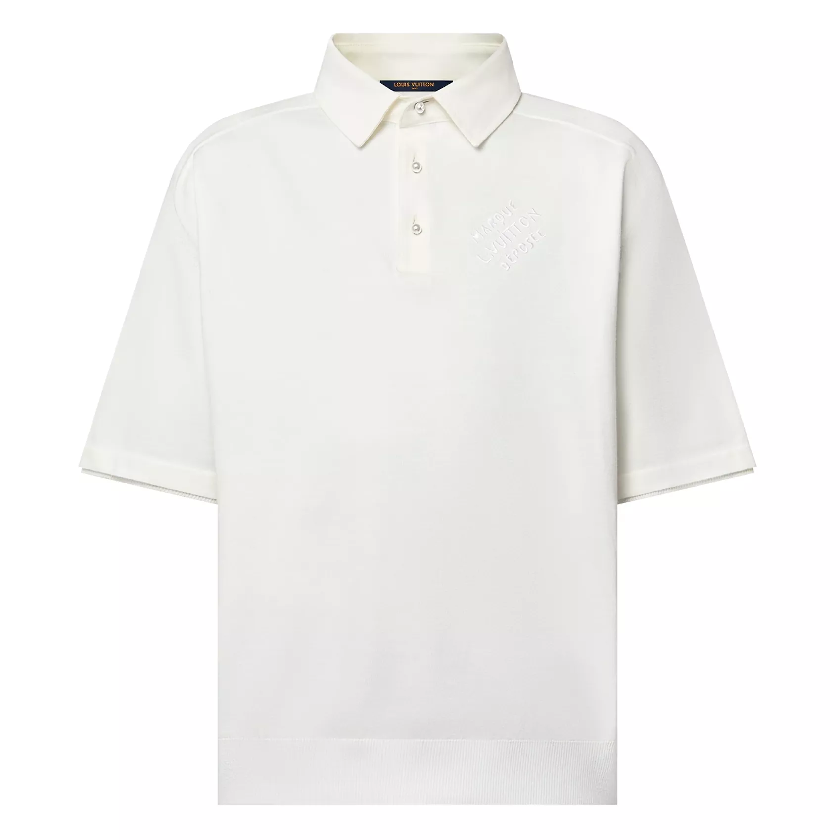 EMBROIDERED SHORT-SLEEVED COTTON BLEND POLO SHIRT IN WHITE - LVTS141 Damier Jacquard Short-Sleeved Crewneck - LVTS089