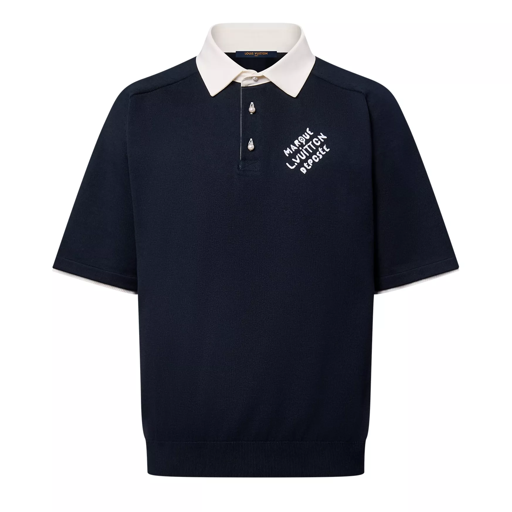 EMBROIDERED SHORT-SLEEVED COTTON BLEND POLO SHIRT - LVTS140 Damier Jacquard Short-Sleeved Crewneck - LVTS089