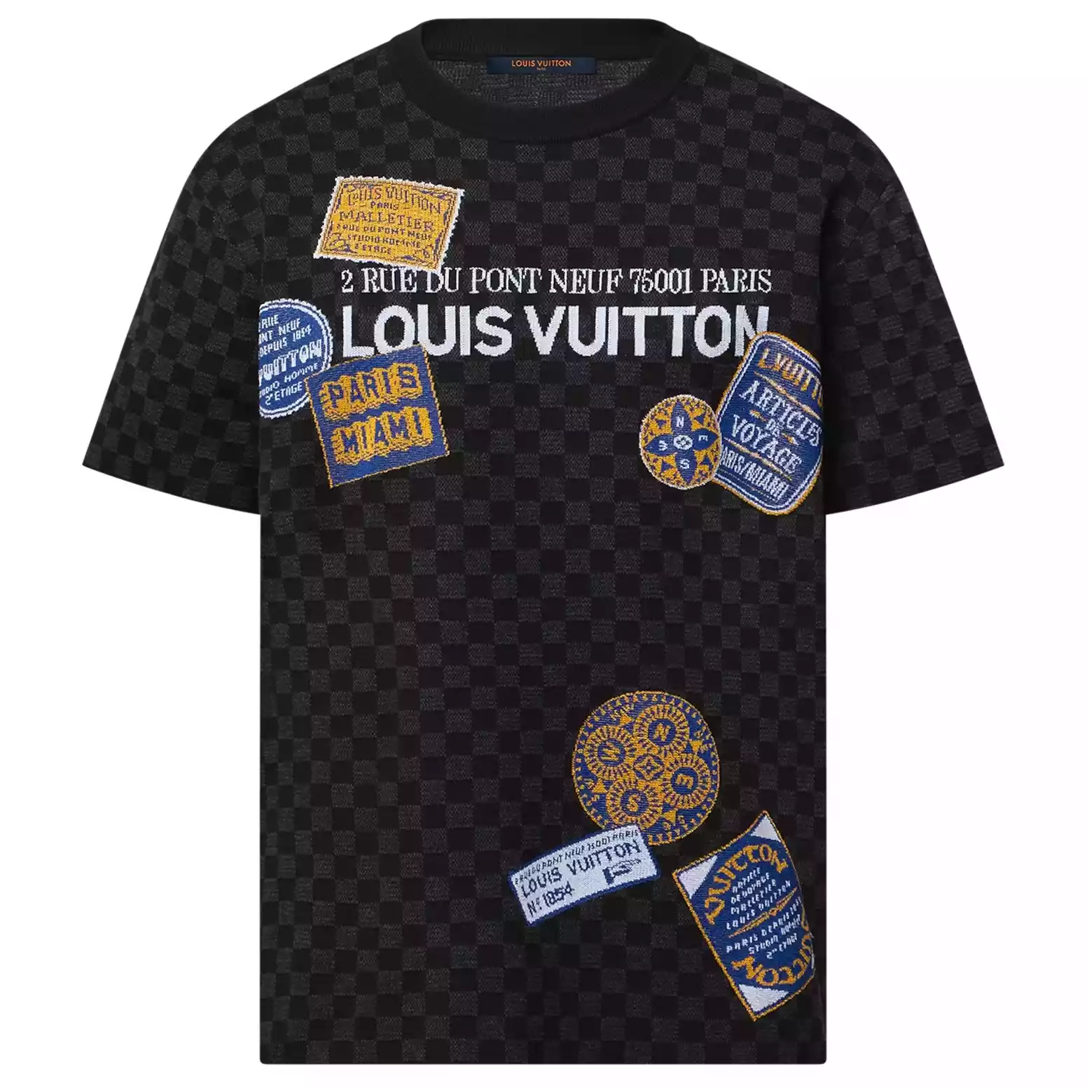 LV ART PRINTED DAMIER COTTON T-SHIRT IN BLACK - LVTS107 Damier Jacquard Short-Sleeved Crewneck - LVTS089