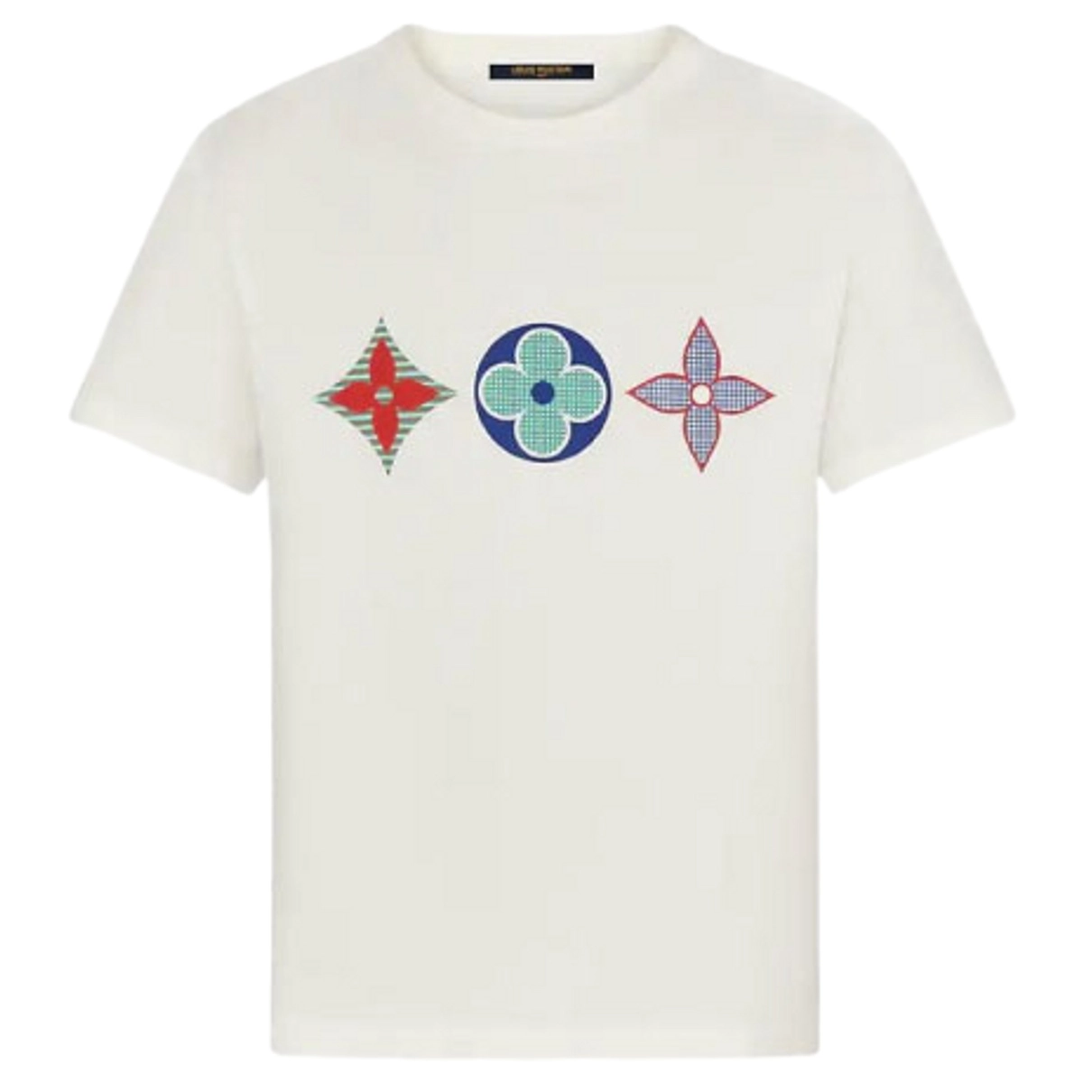 MULTICOLOR MONOGRAM T-SHIRT IN WHITE - LVTS126 Damier Jacquard Short-Sleeved Crewneck - LVTS089
