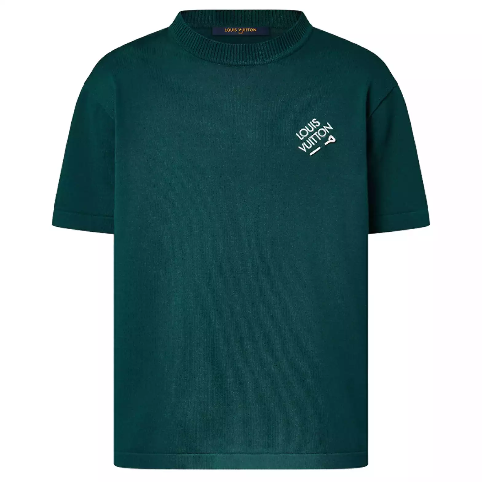 SIGNATURE SHORT-SLEEVED COTTON CREWNECK IN GREEN - LVTS116 Damier Jacquard Short-Sleeved Crewneck - LVTS089
