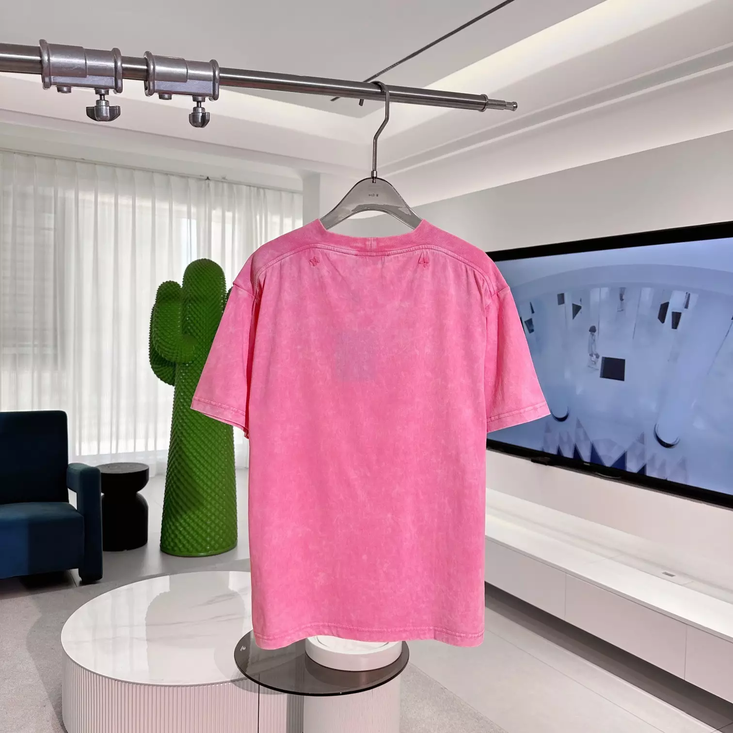WASHED RIBBED T-SHIRT IN PINK - LVTS105 Damier Jacquard Short-Sleeved Crewneck - LVTS089